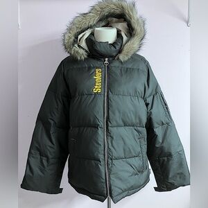 Pittsburgh Steelers Women’s Puffer Coat/Jacket, XL, Black/Yellow, NFL, Reebok